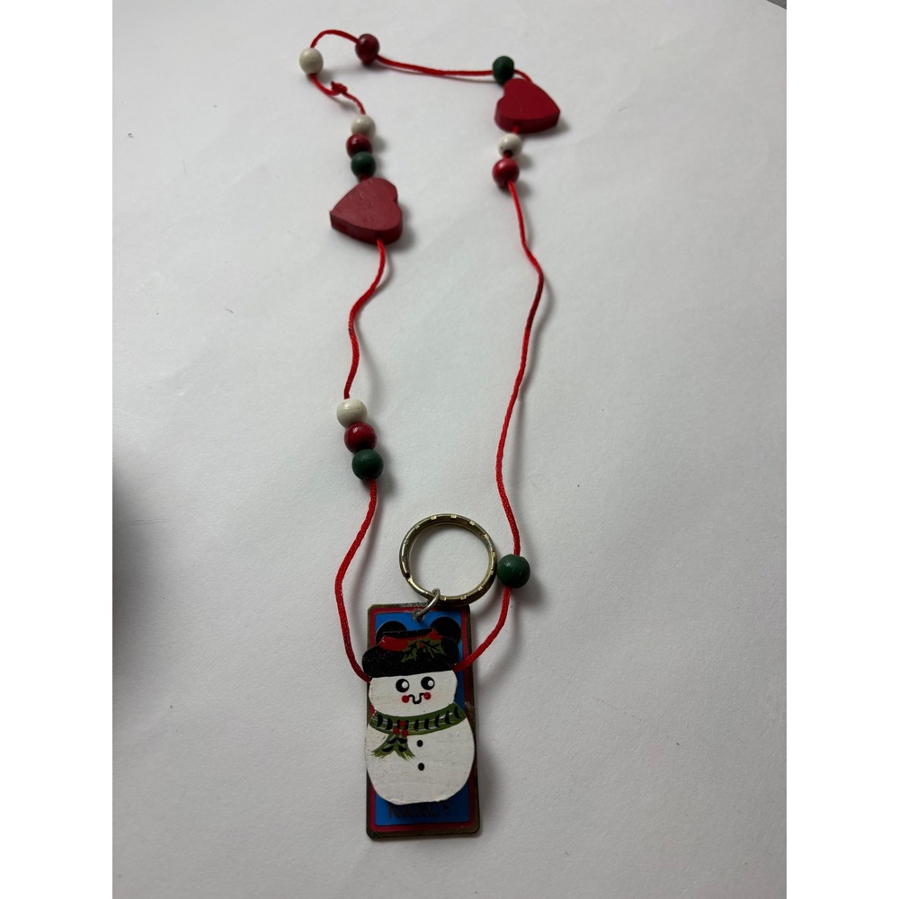 Vintage Handmade Walt Disney World Snowman Beaded Lanyard‎ Keychain Valentines